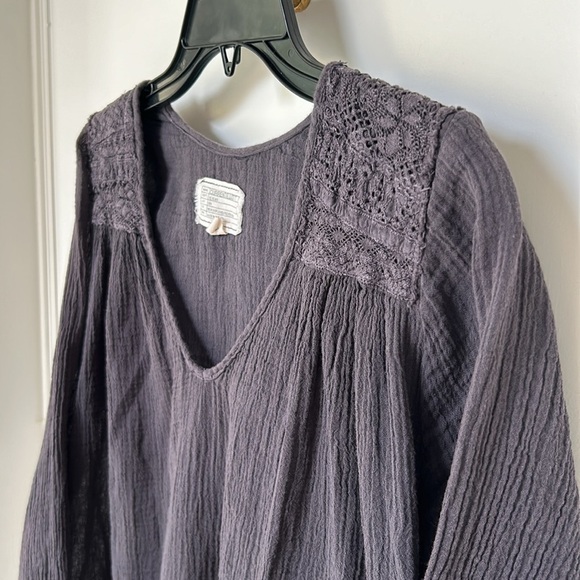 Current Elliott Picnic Shirt Blouse Charcoal Grey Embroidered Long Sleeve size 1 - Picture 5 of 14